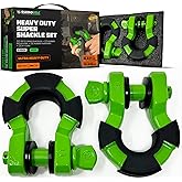 Rhino USA Super D Ring Shackles (2-Pack) - 70,548lb Break Strength – Heavy Duty 3/4" Clevis Shackle with 7/8 Pin for Towing & Off-Road Use - Pairs with Tow Strap for Vehicle Recovery (Green)