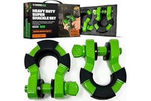 Rhino USA Super D Ring Shackles (2-Pack) - 70,548lb Break Strength – Heavy Duty 3/4" Clevis Shackle with 7/8 Pin for Towing & Off-Road Use - Pairs with Tow Strap for Vehicle Recovery (Green)