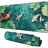 NITAHHHY Colorful Koi Fish Gaming Mouse Pad 3mm Thick Stitched Edge Waterproof Non-Slip Large Computer Keyboard Mouse Mat,Suitable for Office Entertainment Decorative Desk Pad 35.4 x 15.7 Inches