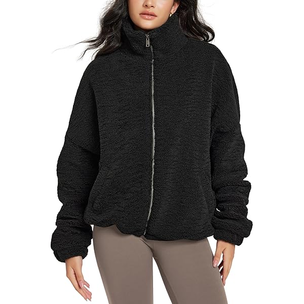 ODODOS Women's Sherpa Fleece Full-Zip Jacket Long Sleeve Coat Soft