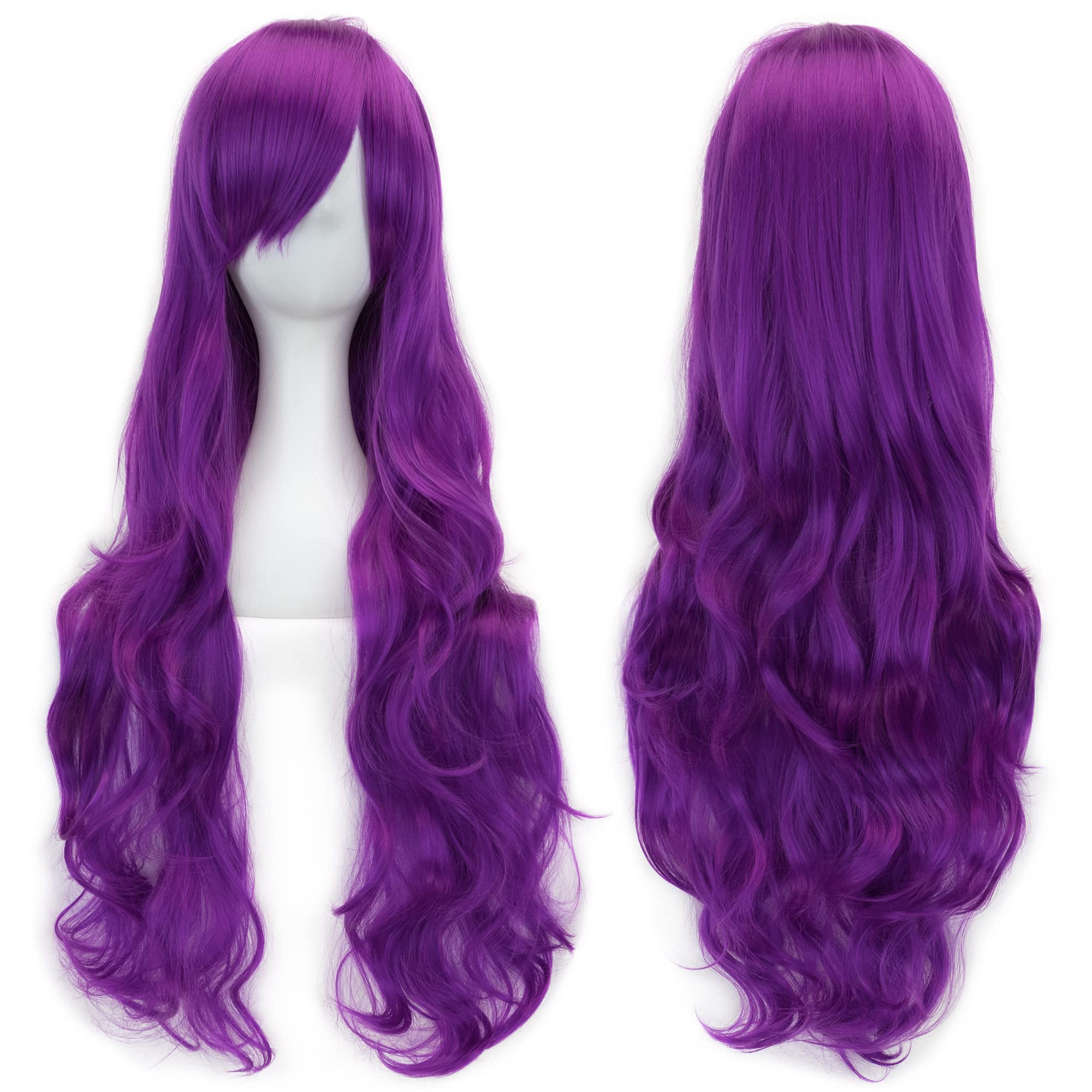 IMISSU 80cm Long Curly Natural Hair Cosplay Wig with Bangs Colorful Halloween Costume Party Wigs for Women (Violet)