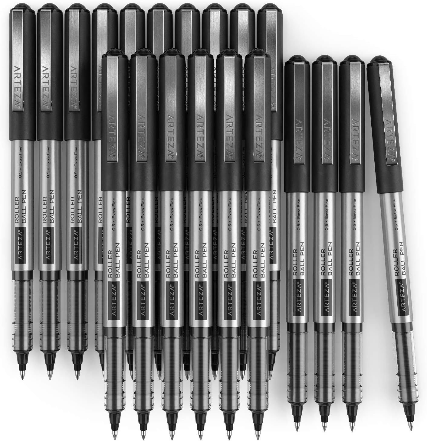 Arteza Rollerball Pens, Pack of 20, 0.5mm Black Liquid Ink Pens for Bullet Journaling, Fine Point Rollerball for Writing, Taking Notes & Sketching: Office Products