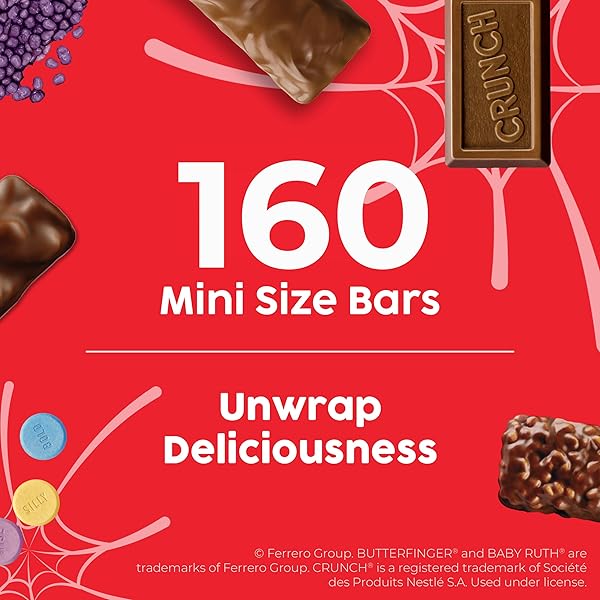 BUTTERFINGER, CRUNCH BABY RUTH, NERDS, SWEETTARTS, MINIS, FUN SIZE ASSORTED CANDY, BULK 160 COUNT VARIETY PACK, 44.8 OZ