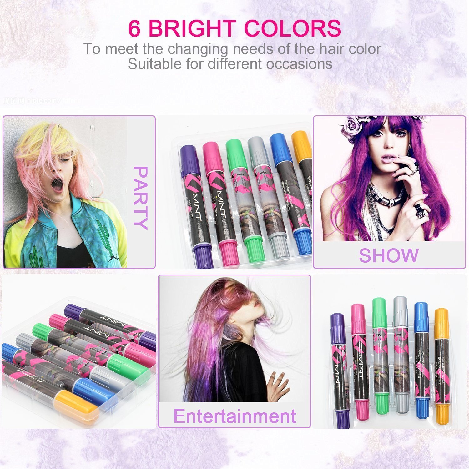 Hair Chalk ,Hair Chalk Pens,Temporary Hair Chalk Set, Halloween Christmas party, Temporary Color. Gift of Girls (NEW)
