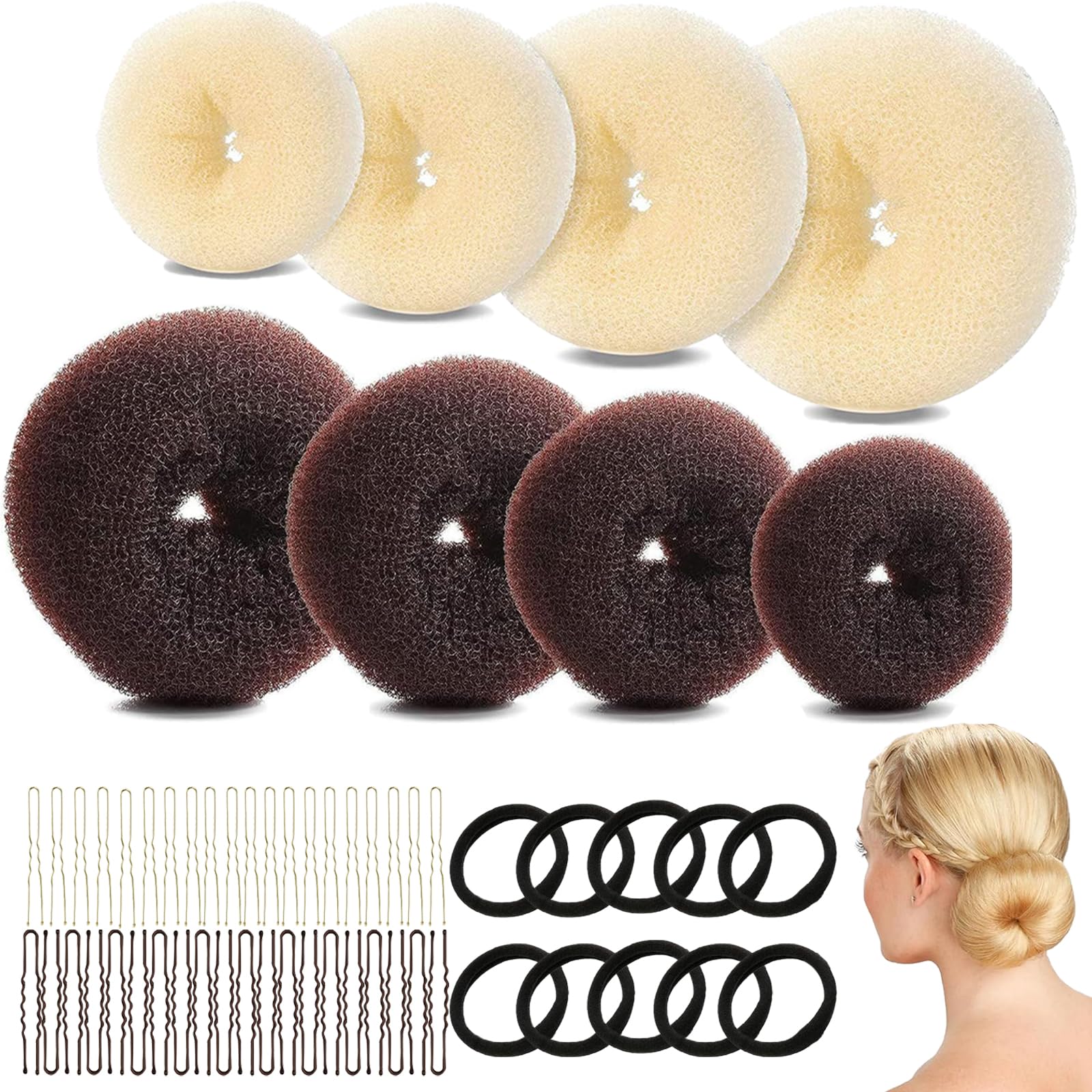 Total 58Pcs,40pcs U Shape Hair Pins And10 Black Hair Rings,8 Pcs Hair Bun Maker Hair Bun Bun Makers For Hair Hair Donuts For Buns,Hair Bun Donut Hair Doughnuts For Buns,for Girls Women DIY Hair Styles