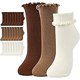 12 Pairs Cotton Quarter Socks for Women, Lightweight Non-Binding Mini Crew Sock, Cute Ruffle Ankle Sock for Uniform