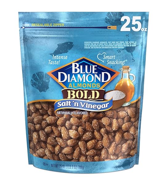 BLUE DIAMOND ALMONDS SALT N’ VINEGAR FLAVORED SNACK NUTS, RESEALABLE BAG,1.56 POUND (PACK OF 1)