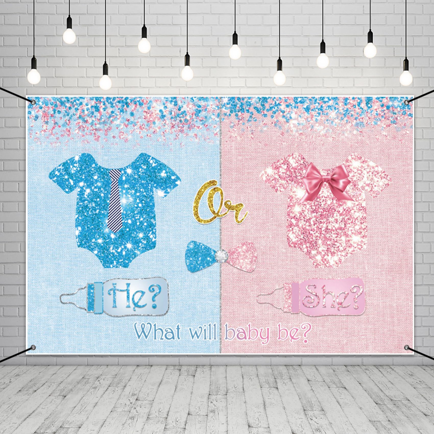 MIRRORANG 6x3.6ft Gender Reveal Banner What Will Baby Be Pink or Blue Boy or Girl Baby Shower Party Banner Backdrop Cake Table Decorations Banner