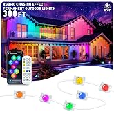 CINSGAG 300FT RGB+IC Permanent Outdoor Lights, IP67 Waterproof, Smart App/Remote Control LED Eave Lights, with Music Sync, DIY Scenes Modes for House Roof Decor, Patio, Holiday &amp; Party