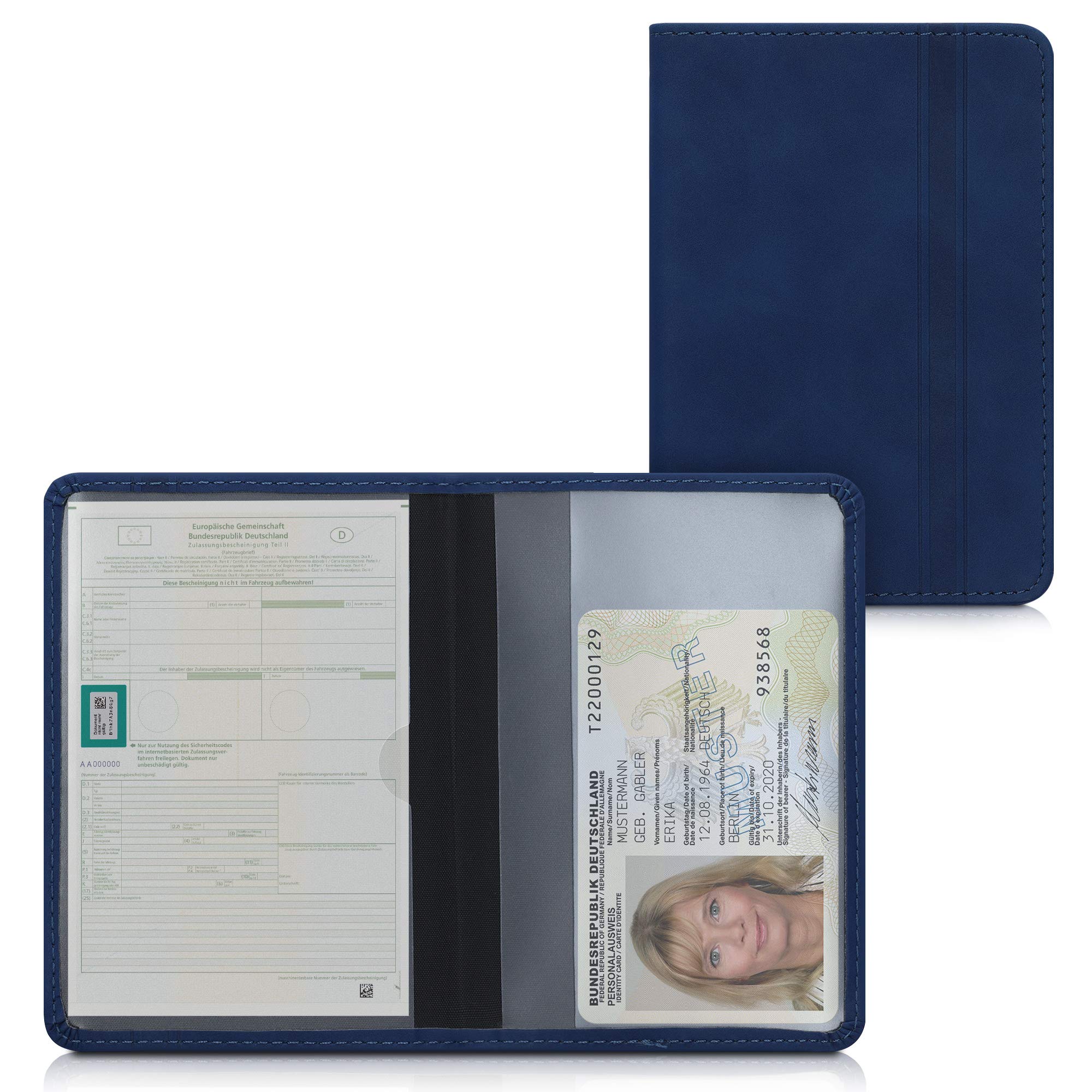 kwmobile Registration and Insurance Holder - Car Document Holder for Vehicle Documents and Cards - PU Leather with Design - Dark Blue