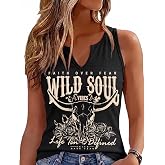 Women Wild Soul Western Cowgirl Tank Top - Skull Graphic Shirts Country Concert Outfits Rodeo Nashville Festival Top