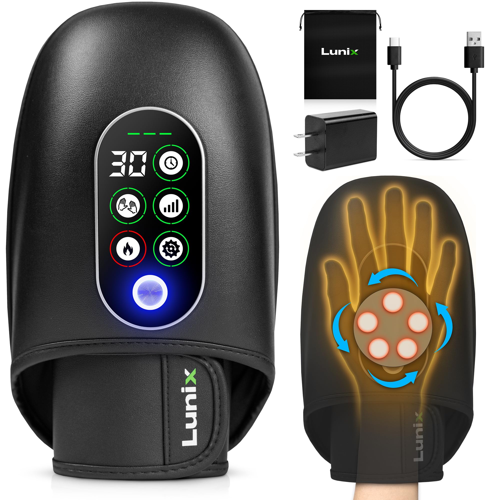 Photo 1 of Lunix LX31 FSA Rolling Hand Massager, Heat + Compression + Kneading, Smart Memory, Cordless Rechargeable, Charcoal Black