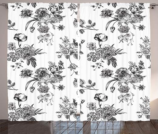 Amazon Com Ambesonne Black And White Curtains Vintage Floral