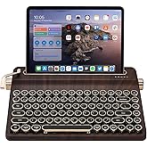 YUNZII QL75 Wireless Typewriter Hot Swap Retro Mechanical Keyboard,Punk Round Keycaps,RGB Backlit QMK/VIA Programmable, Multi-Device Keyboard with 2.4GHz/Type-C/BT5.0 (Wood, Onyx Switch)