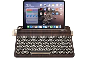 YUNZII QL75 Wireless Typewriter Hot Swap Retro Mechanical Keyboard,Punk Round Keycaps,RGB Backlit QMK/VIA Programmable, Multi-Device Keyboard with 2.4GHz/Type-C/BT5.0 (Wood, Cocoa Cream V2 Switch)