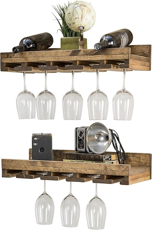 Amazon Com Rustic Wooden Wall Mounted Handmade Tiered Wine Glass