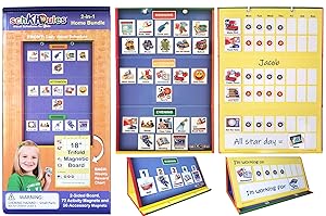SchKIDules 2-in-1 Home Bundle Visual Schedule: Daily Kids Calendar and Weekly Responsibility Chart All in One; 18" Trifold Magnetic Board, 72 Activity Magnets and 57 Accessory Magnets