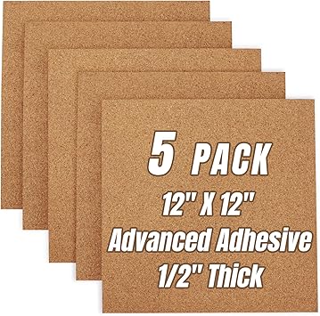 Amazon Com Crchom 5 Pack Cork Boards 12 X12 1 2 Thick Cork Tiles With Adhesive Backing Wall Bulletin Boards Natural Cork Office Products