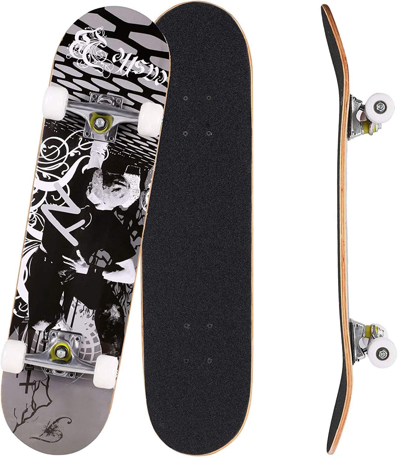 OUTCAMER Skateboard 31" x 8" Complete PRO Skateboard Deck, Double Kick 9 Layer Canadian Maple Wood Adult Tricks Skate Board for Beginner, Birthday Gift for Adult Kids Skateboard 5 Up Years Old