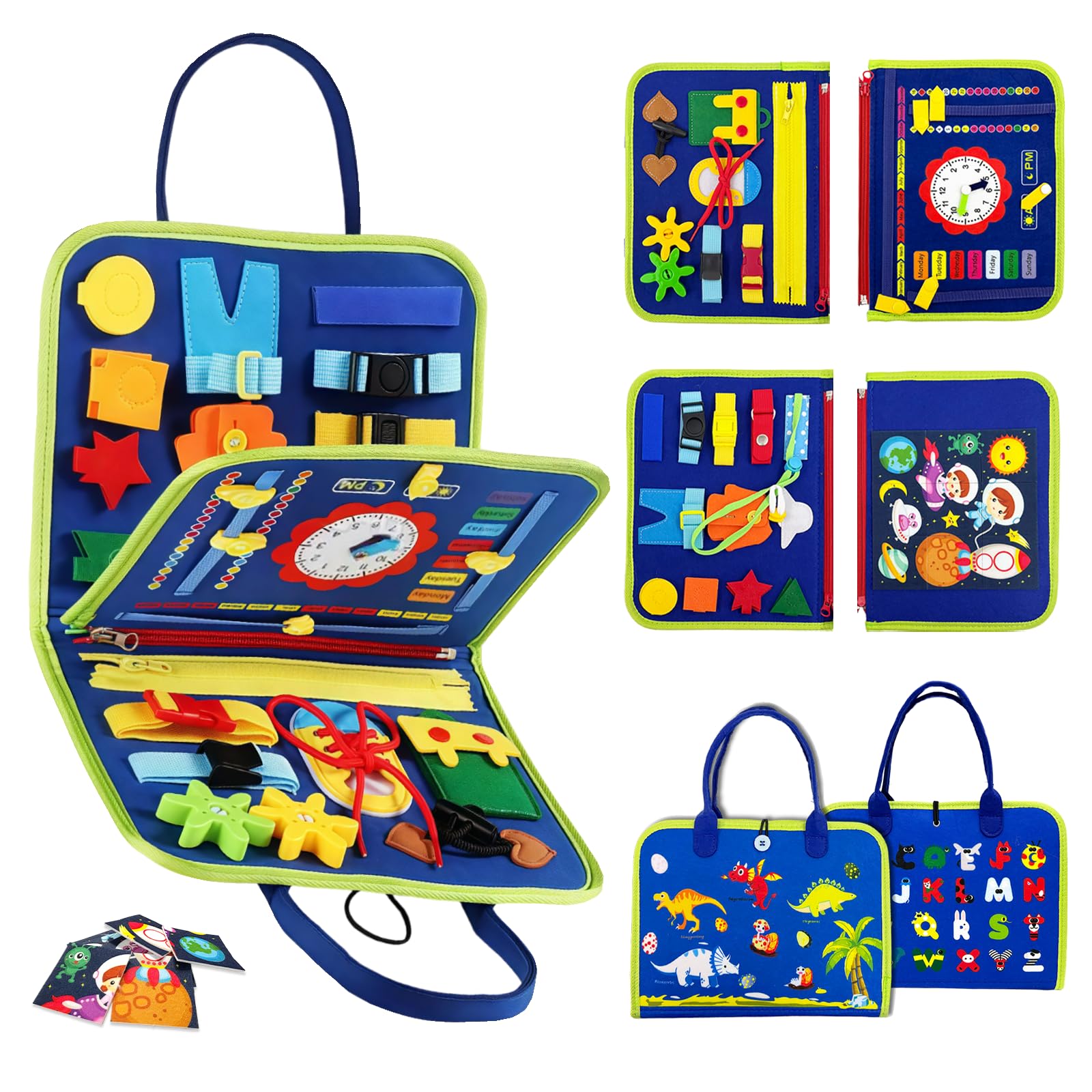 Busy Board Montessori Toy for Kids, Educational Learning Activity Sensory Book, Developing Sensory Fine Motor Skills Toy for 1-3 Year Old, Fine Motor Skills Toys Travel Toy Gift for Boys Girls