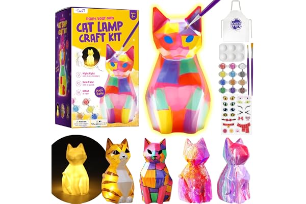 Paint Your Own Cat Lamp Kit, Arts and Crafts for Kids Age 6-8 Girls, Painting Kit Art Supplies for Girls Boys 8-12, Cat Toys