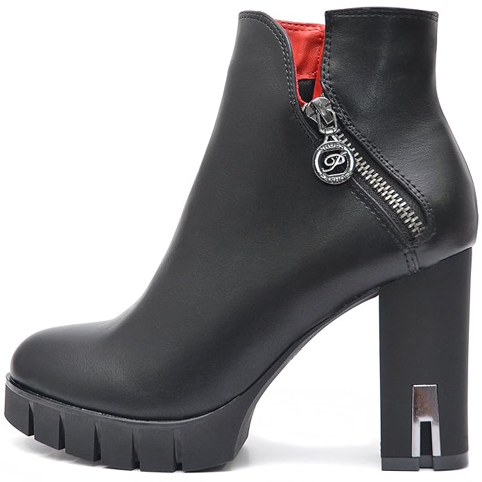 Plateau Damen Schuhe Schwarze Blockabsatz High Heels Ankle Boots Stiefeletten Kurz Stiefel mit Reißverschluss