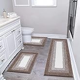 Bsmathom Bathroom Rugs Sets 3 Piece, Non-Slip Absorbent Bath Mats, Extra Soft Plush Shaggy Bath Rugs with U-Shaped Contour Toilet Mat Machine Washable, Coffee