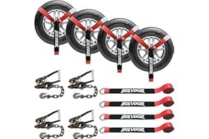 Bolvixor 4 Pack Car Tie Down Straps for Trailers - 2" x 96" - 9900LBS Break Strength - Tire Ratchet Straps with Heavy Duty Chain Anchors for Hauling UTV, SUV, Truck, Any Cars