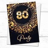 Olivia Samuel 80th Birthday Invitations Pack of 20 Black Gold Effect Cards view 3