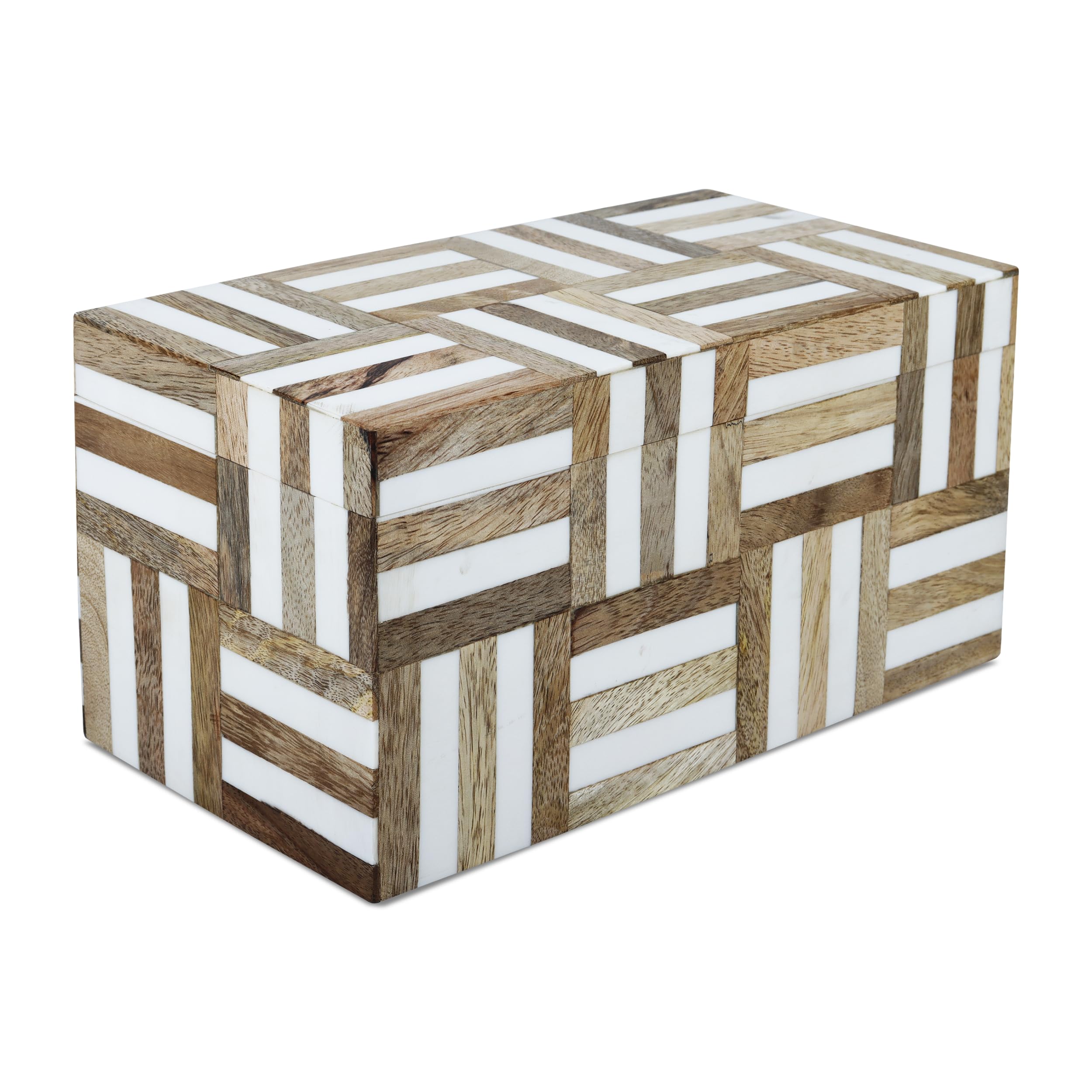 Handicrafts Home Large Decorative Storage Box with Lid Wooden Memory Box Keepsake Storage Box Photo Storage Organizer, Resin Inlay Marquet Chase Collection - 10x5x5 Inch