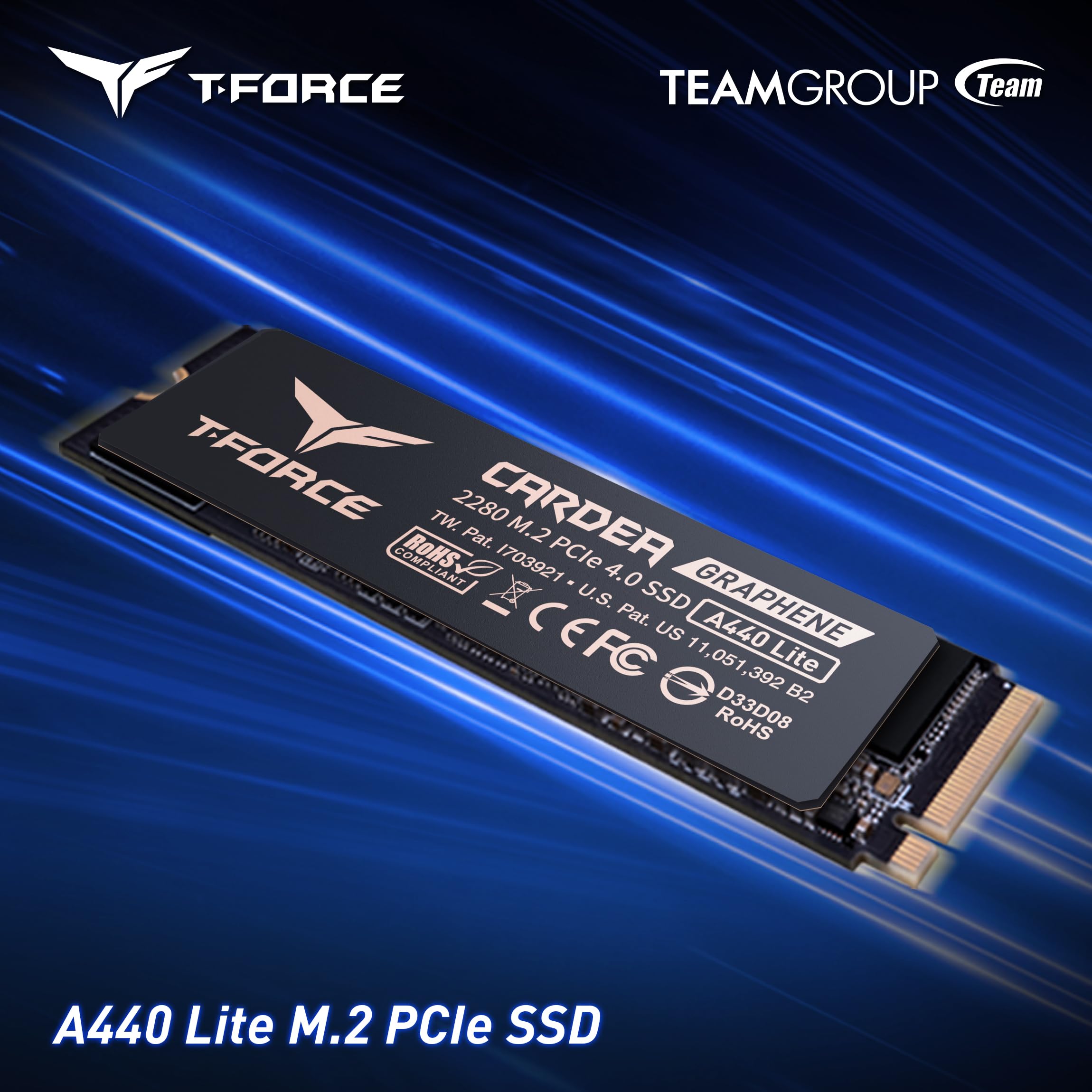 TEAMGROUP T-Force A440 Lite 2TB Graphene Heatsink 3D NAND TLC NVMe Phison PS5027-E27T PCIe 4.0 Gen4x4 M.2 2280 Internal SSD Works with PS5 Read/Write 7400/6400 MB/s TM8FFQ002T0C129