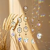 5 Pcs Colorful Crystals Suncatcher Hanging Sun Catcher with Chain Pendant Ornament Crystal Suncatcher Prisms for Window Home Garden Christmas Party Decor