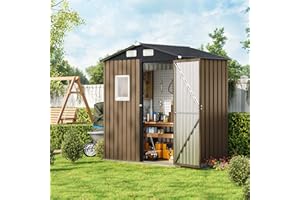 MistMo 6X4FT Outdoor Steel Storage Shed with Lockable Doors, One Window,Ideal for Garden, Backyard, Patio Storage,Brown