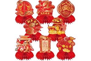 CHYAGCLT Chinese New Year Decorations 2025, 8 Pcs Chinese New Year Honeycomb Centerpieces, The Year of The Snake, Chinese Themed Spring Festival Red Table Topper Decorations, Lunar New Year Party Supplies