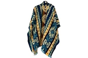 Gamboa Alpaca Wool Mexican Poncho with Hood for Men Hoodie Pancho Mens Western Hooded Serape