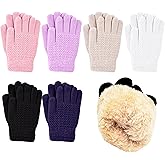 Puyawen 6 Pairs Kids Winter Gloves Warm Thermal Gloves Knit Thick Glove Cold Weather Glove for Boys Girls Outdoor