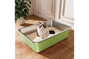 Qiuma Stainless Steel Litter Box, Large Metal Cat Litter Box with High Sided for Big and Small Cats, Non-Stick, Easy to Clean, Odor-Free, 23.4" L×15.6" W×5.9" H, Leaf Green