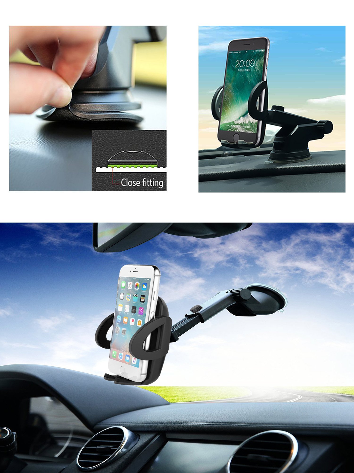 [Super Fest] iAmotus Handyhalterung Auto 360 °Rotatable kfz handy halterung mit Gel-Saugnapf und Einstellbarer Teleskoparm Unterstützung for Galaxy S8 S7 edge S6 Edge iPhone X 8 7 6s 6 plus Smartphones Universal [Multifunktions]