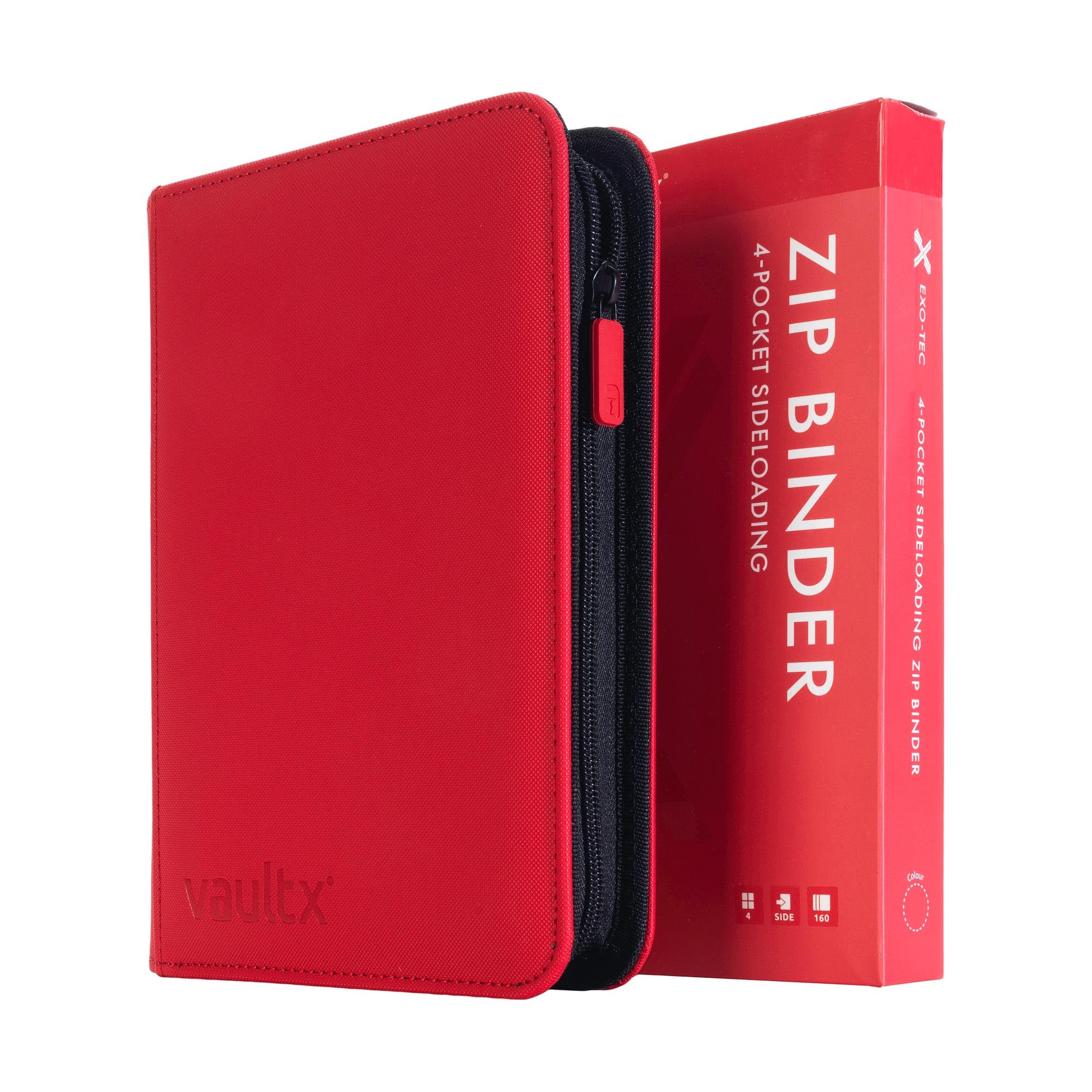 Vault X 4 Pocket Trading Card Zip Binder, 160 cards, Premium Exo-Tec Album Material, 20 Side-Loading Pages, Folder for Collectible Card Games, Sports, TCG (Red)