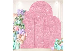 PATYDEST Arch Cover Set of 3 Sequin Wedding Arch Backdrop Cover 7.2FT 6.6FT 6FT Pink Gold Sparkle Arch Covers Stretchy Backdrop Chiara Backdrop Cover Spandex Arch Stand Covers for Balloon Arch Decor