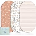 Yoofoss Bassinet Sheets Baby Girl Boy, Fitted Bassinet Sheet Set 3 Pack Universal Fit for Cradle Moses Basket Oval Rectangle Round Hourglass Mattress,Soft Breathable (Brown+Animals)