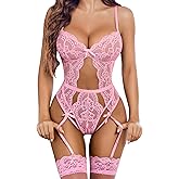 Avidlove Sexy Lingerie for Women Lace Bodysuit with Panty Garter Lingerie Set Teddy Lingerie Body Suit S-XXL