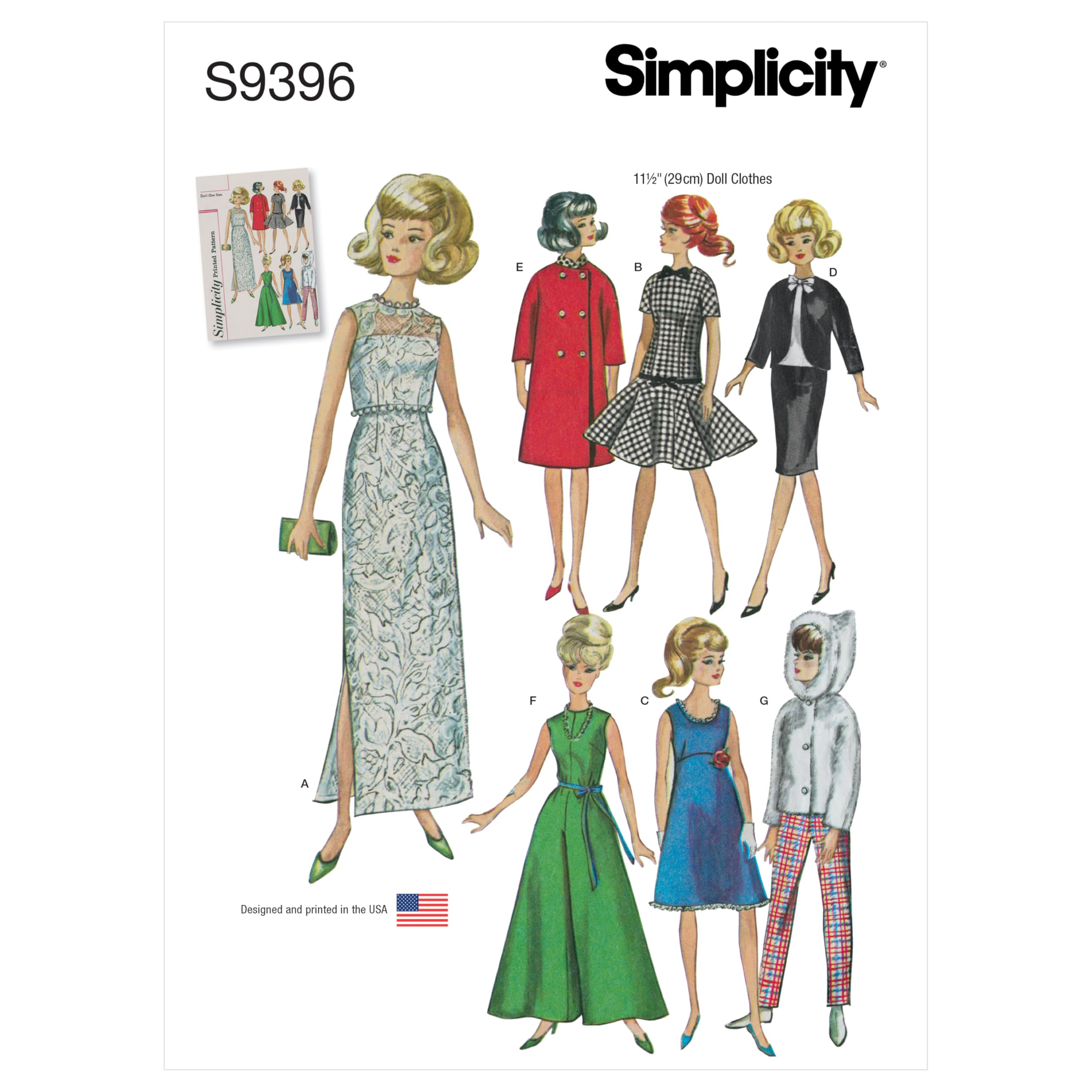 Simplicity Sewing Pattern S9396 Vintage Doll Clothes', White