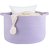 XUANGUO Large Cotton Rope Basket Blankets Basket Living Room 22"x14" Toy Basket for Kids Rope Storage Basket for Nursery Woven Laundry Basket for Clothes Baby Toy Storage round purple or Lavendor