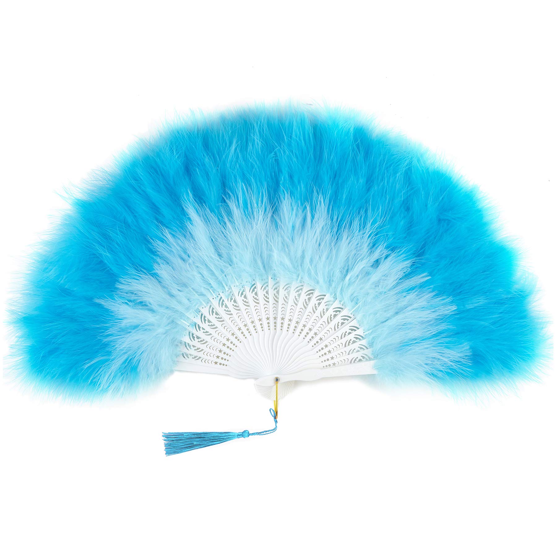 Coucoland 1920s Marabou Feather Fan Flapper Folding Hand Fans Feather Fan Handheld for 20s Vintage Gatsby Party GradientBlue