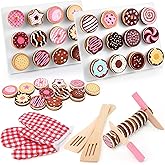 Soulchen 32 Pcs Slice and Bake Wooden Cookie Play Food Set for Kids Kitchen Accessories Food Toys Toddlers Pretend Cookies and Baking Sheet for 3+ Years Old Girls Boys Learning Toys Birthday Gifts