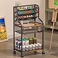 Small Rolling Utility Cart with Drawer, Metal Craft Storage Cart with Lockable Wheels, Versatile Art Cart with 6 Tiers & Removable Dividers for Drawing Room, Store Paints & Artifacts (Patent Pending)