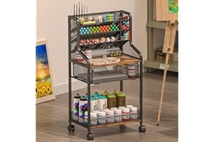 JAKYITVI Small Rolling Utility Cart with Drawer, Metal Craft Storage Cart with Lockable Wheel, Versatile Art Organizer with 6 Tiers & Removable Dividers for Drawing Room, Store Paint & Artifact, Patent Pending