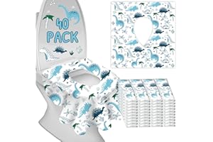 DEEKI Disposable Toilet Seat Covers for Kids & Adults,Protect from Public Toilets While Potty Training or Travel - Extra Large, Waterproof, Portable -Blue Dinosaur (40pack）