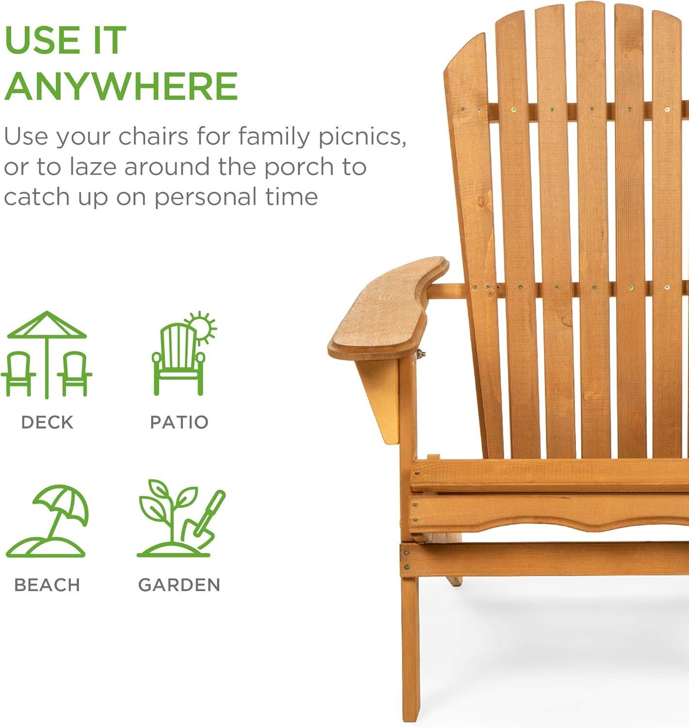 Best Choice Products Folding Wooden Adirondack Lounger Chair Accent Furniture w/Natural Finish, Brown : Garden & Outdoor